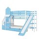preview thumbnail 4 of 7, Blue Twin over Twin Size Solid Wood Castle Bunk Bed with Drawers & Slide
