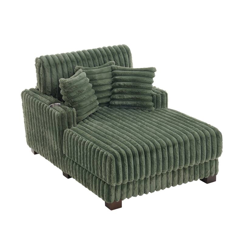 41.7" W Upholstered Plush Corduroy Chaise Lounge with Pillows