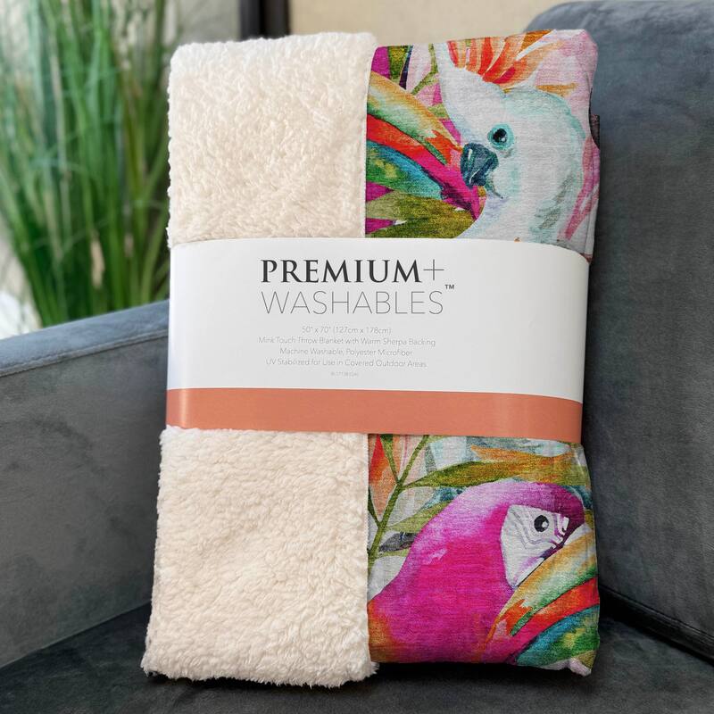 Premium Machine Washable ASB200 Parrot Jungle Sherpa Throw Blanket