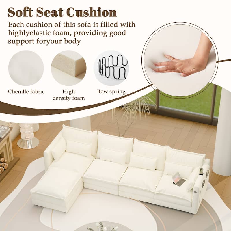 Modular Sectional Sofa L Shaped Couch, 3/4 Seat Sofa Set with Ottoman, Chenille Fabric