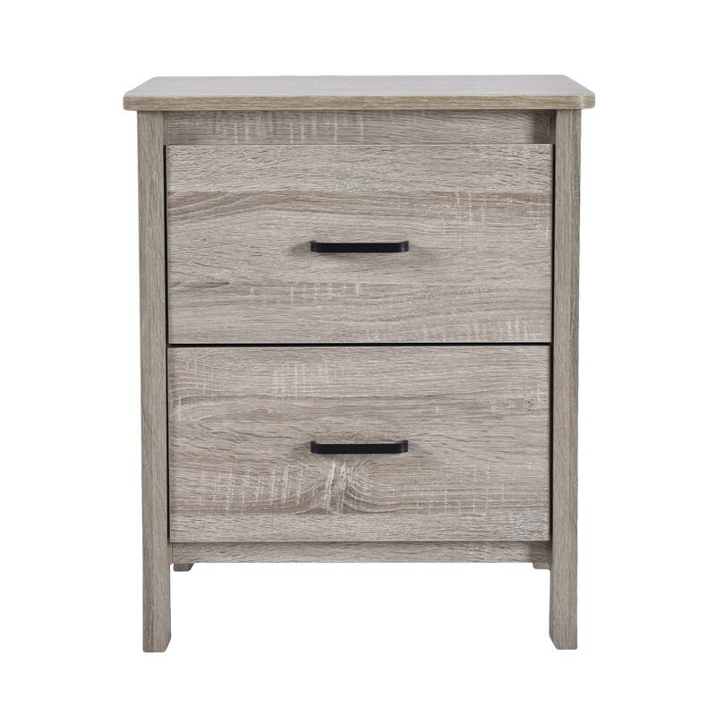 Faux Wood Nightstand with 2 Drawers, Contemporary Design, Easy Toolless Assembly, Storage Organizer for Bedroom