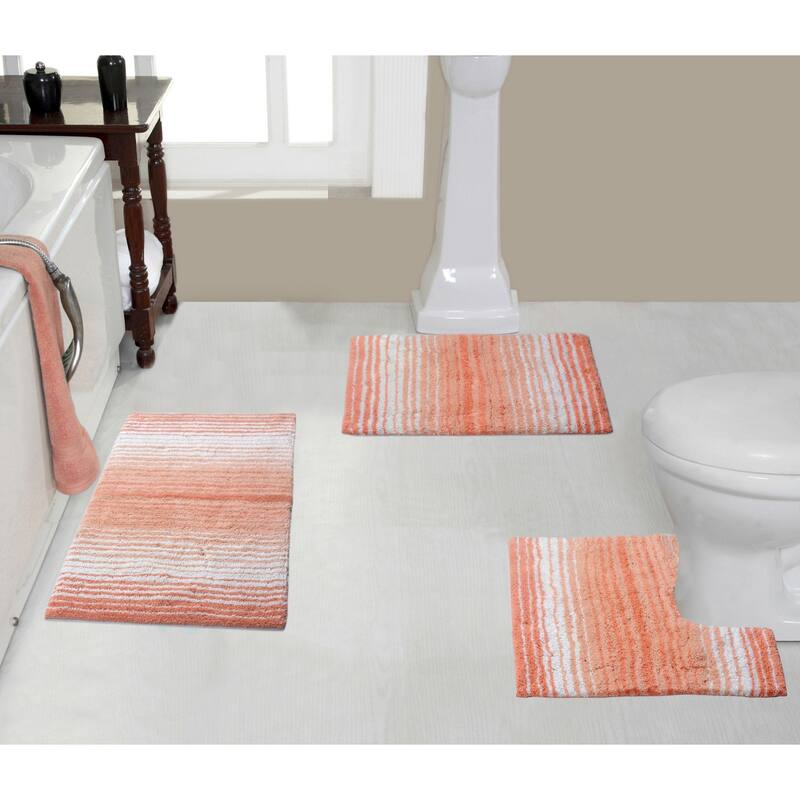 Gradiation Rug Collection 100% Cotton Non-Slip Bath Rug Set, 3 Piece Machine Washable- Bathroom Rug, Bath Rug, U Shaped Contour - Coral