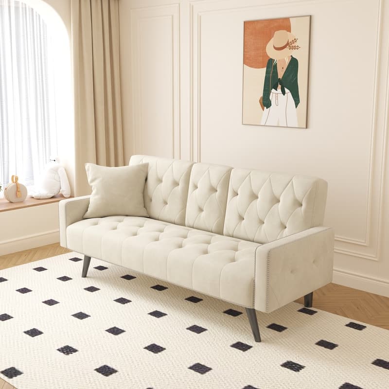 72 inch Velvet Sofa Bed With Two Cup Holders