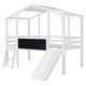 preview thumbnail 4 of 16, Twin Size Loft Bed with Ladder and Slide, House Bed with Blackboard and Light Strip on the Roof, White