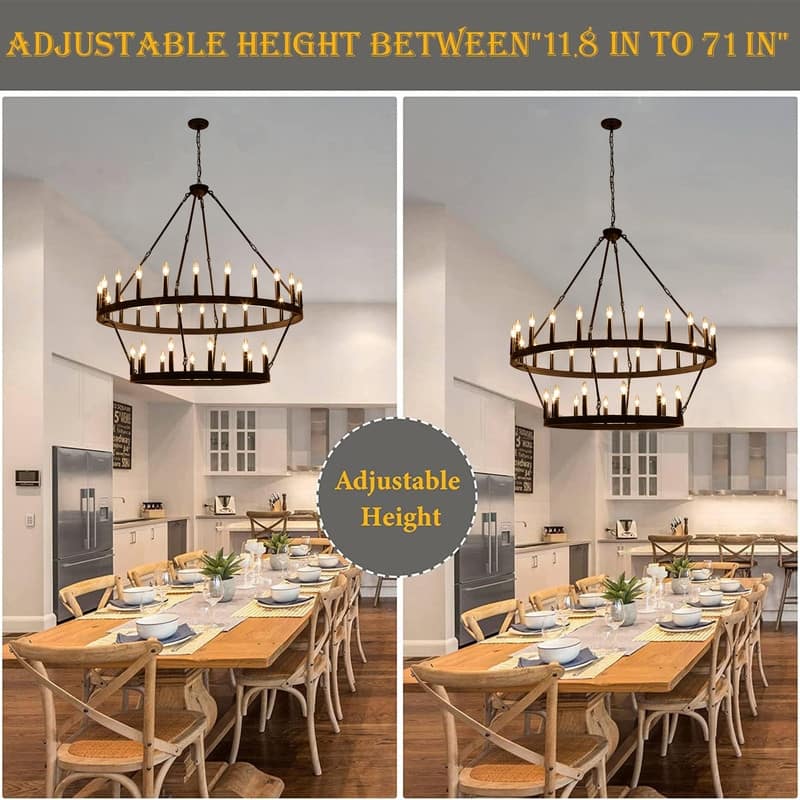 48in 2 Tier Wagon Wheel Chandelier, 36-Light Extra Large Chandelier