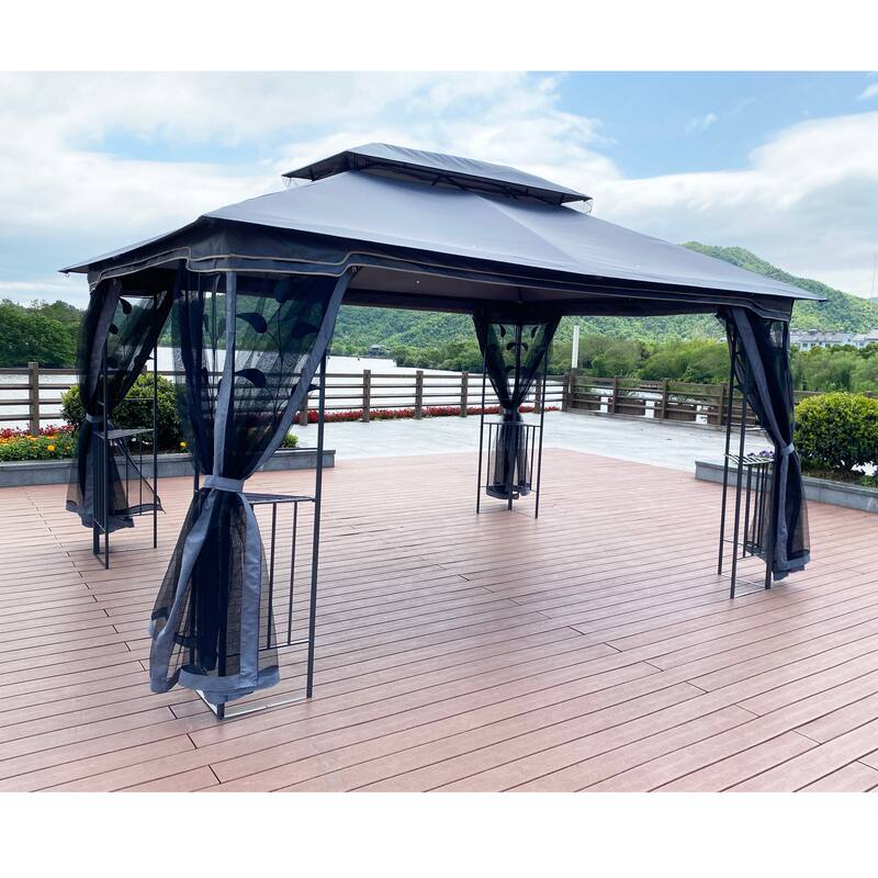 13x10 Outdoor Gazebo Canopy Tent With Ventilated Double Roof And Mosquito net for Lawn(Detachable Mesh Screen On All Sides)