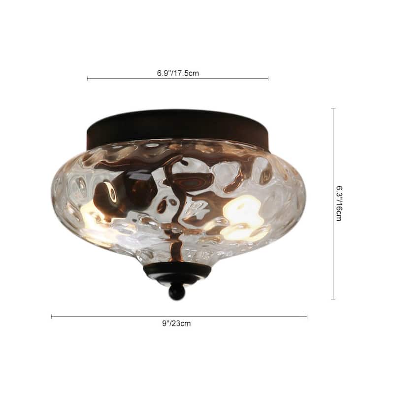 Modern Farmhouse 2-light Water Pattern Hammered Glass Flush Mount 9in