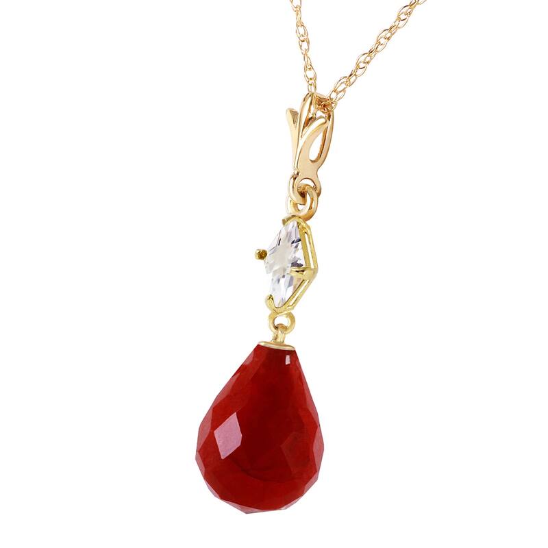 9.3 Carat 14K Solid Gold Gemstone Necklace Elegant White Topaz Ruby