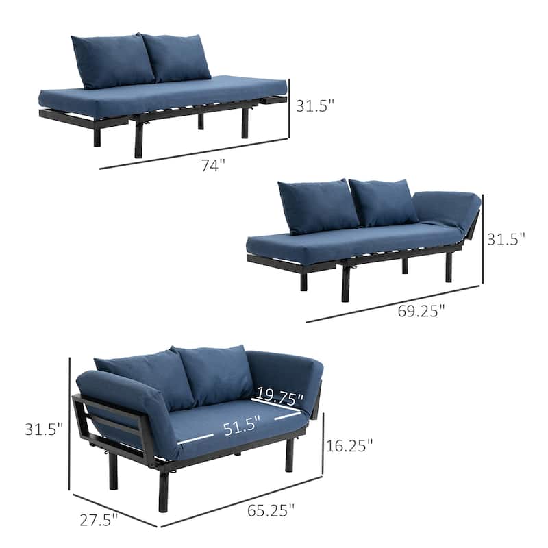 HOMCOM Single Person Chaise Lounger Sofa Bed with 5 Adjustable Positions, 2 Large Pillows, and Birch Legs