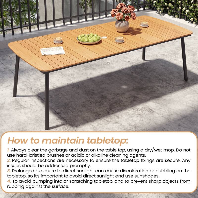 9-Piece Patio Outdoor Dining Set Rectangular Aluminum Dining Table with Umbrella Hole and Stackable Armchairs