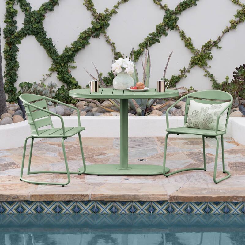 Roomfitters Santa Monica 3-Piece Bistro Set with Round Table and Metal Chairs - Dark Green