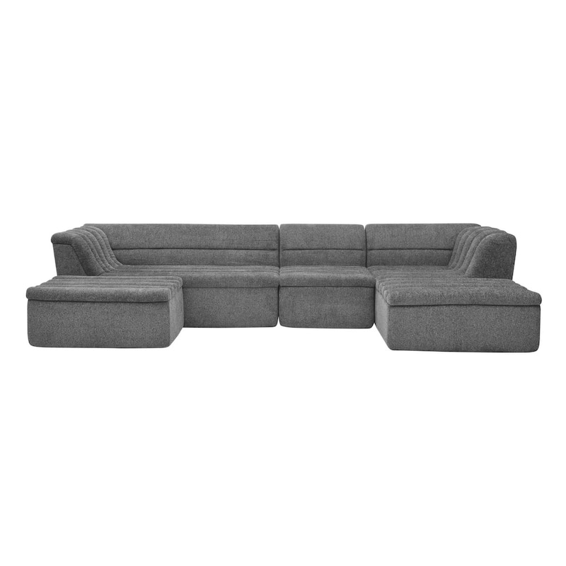 135" U-Shaped Modular Chenille Upholstered Sectional Sofa with Ottoman, No Pillows Included