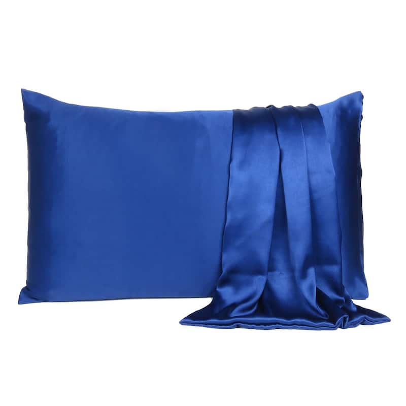HomeRoots Navy Blue Dreamy Set Of 2 Silky Satin Queen Pillowcases - Blue - 20' X '30' X '1