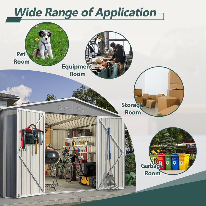 10x10 FT Outdoor Storage Shed, Utility Metal Tool Storage with Lockable Doors and Updated Frame Structure, Large Metal Shed