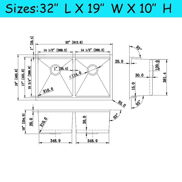 CB HOME 32'' Gold Undermount & Drop in Double Bowl Kitchen