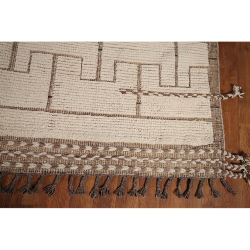 Modern Moroccan Large Rug Handmade Beige Wool Carpet - 11'10"x 16'1"
