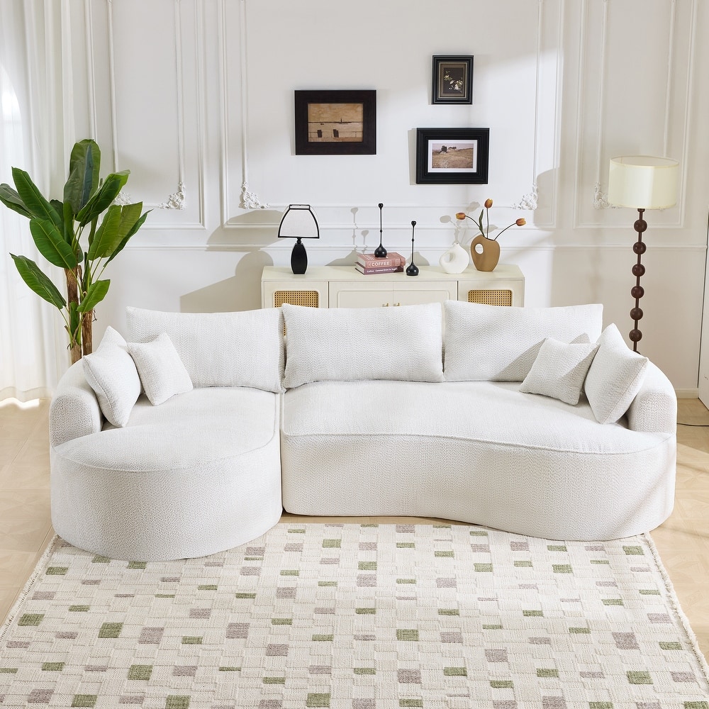 L Shape Sectional Sofa with Curved Chaise Lounge, High-Resilience Sponge Boneless Sofa, Upholstered Sofa with Throw Pillows