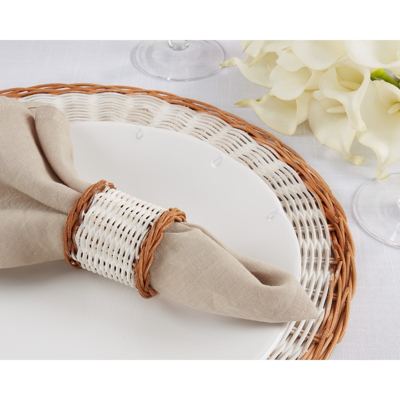 Rustic Charm Two-Tone Rattan Napkin Ring (Set of 4)