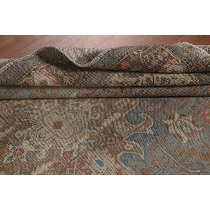 Gray Geometric Tabriz Persian Vintage Rug Hand-Knotted Wool Carpet - 6'5" x 9'5"