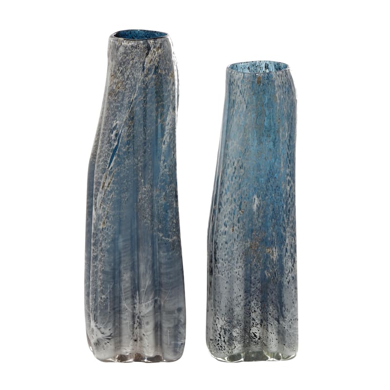 Glass Handmade Blown Decorative Vase - Set of 2 Brown or Blue - Roche River Decor - Blue