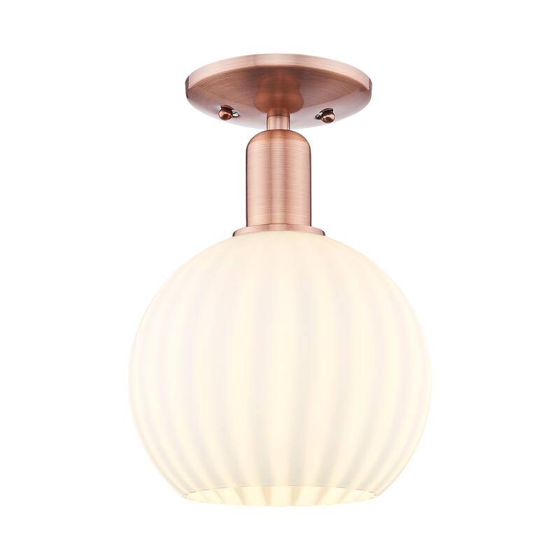 Innovations Lighting Endless Possibilities Arcadia - White Venetian - 1 Light 8" Semi-Flush Mount - Antique Copper