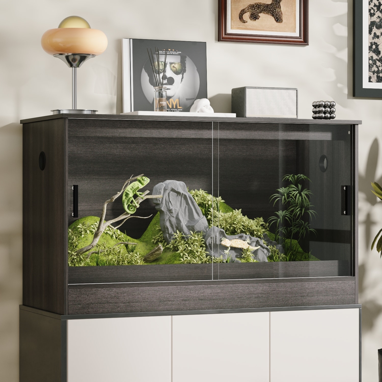Glass Terrarium Tank with Ventilation Reptile & Amphibian Enclosure Hamster Cage Bunny Hideout Small Animals