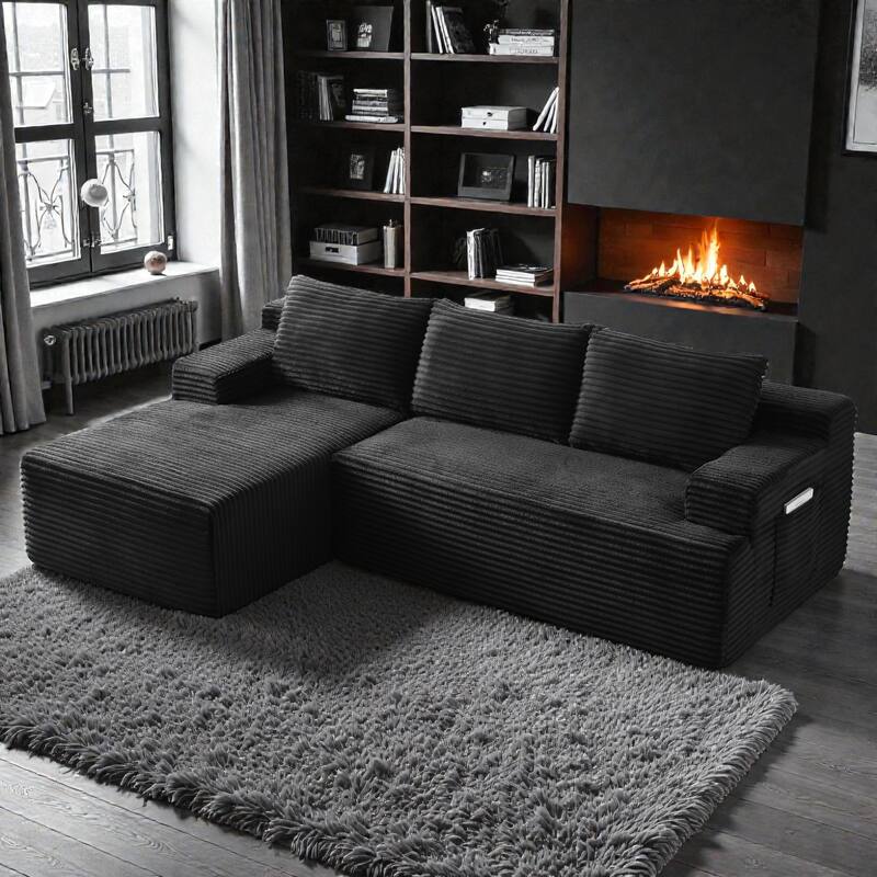 L Shaped Cloud Sectional Sofa with Deep Seat, Corduroy Modular Sleeper Couch, No Assembly Required