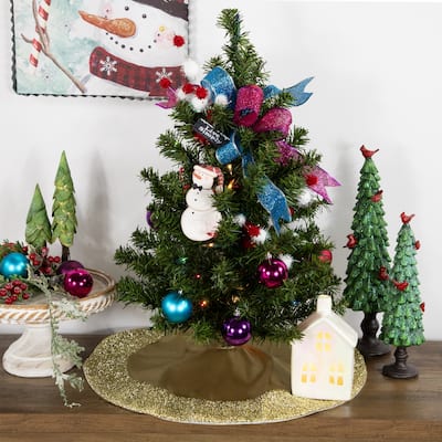 20" Gold Mini Christmas Tree Skirt with Tinsel Trim