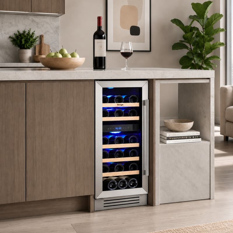 Yeego 15 in. 33 Bottles Dual Zone Wine Cooler Under-counter Compressor Refrigerator