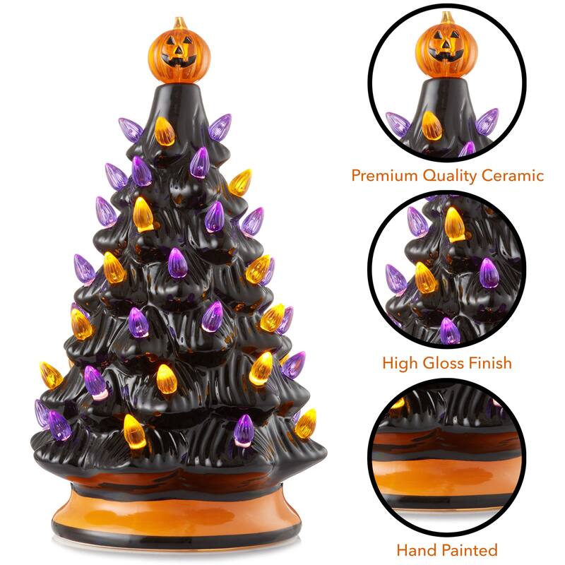 12in Hand Painted Ceramic Christmas Tree PreLit Tree with Star
