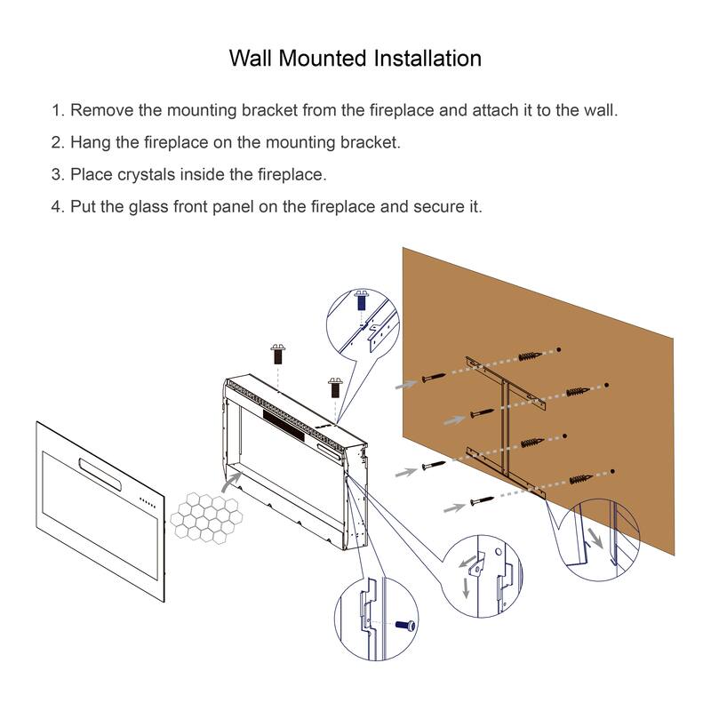 60 Inch Recessed Ultra Thin Tempered Glass Front Wall Mounted Electric Fireplace with Remote and Multi Color Flam