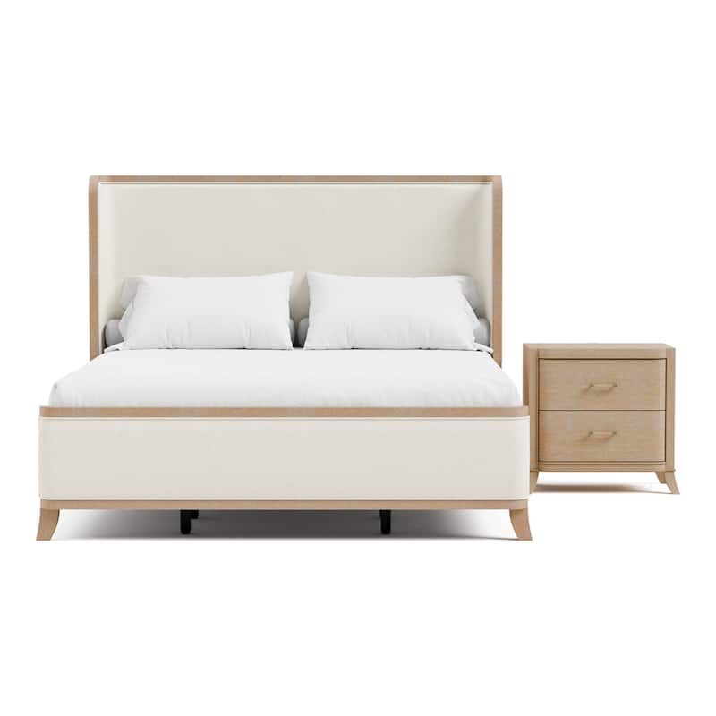 Furniture of America Kian Modern 2-Piece Natural Oak Solid Wood Panel Bed and Nightstand Set