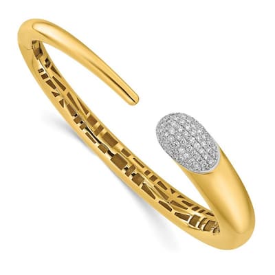 Curata Italian 18k Yellow Gold Pave Diamond Modern Cuff Bangle Bracelet - 8mm