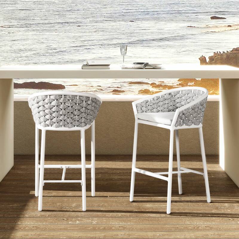 Rope Barrel Low Back Patio Counter Stool