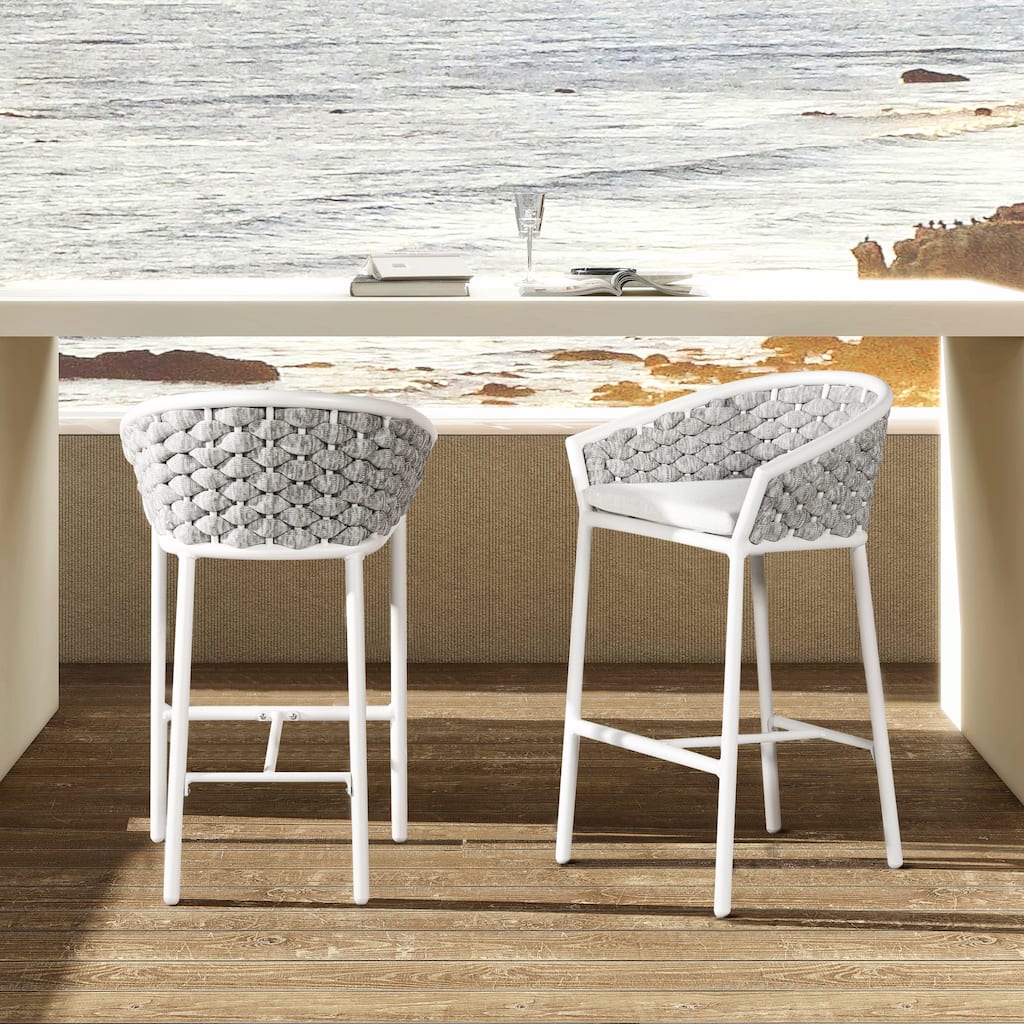 Rope Barrel Low Back Patio Counter Stool