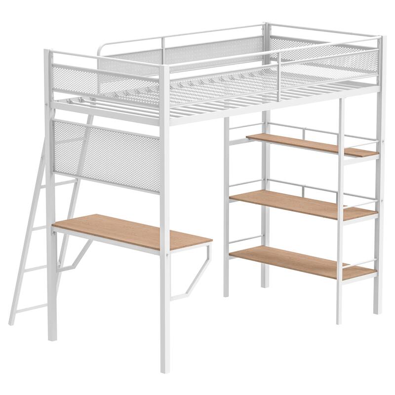 Campus 3-shelf Metal Twin Workstation Loft Bed
