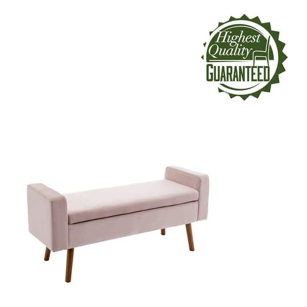 Porthos Home Brynn Velvet Storage Bench with Rubberwood Legs Bed Bath