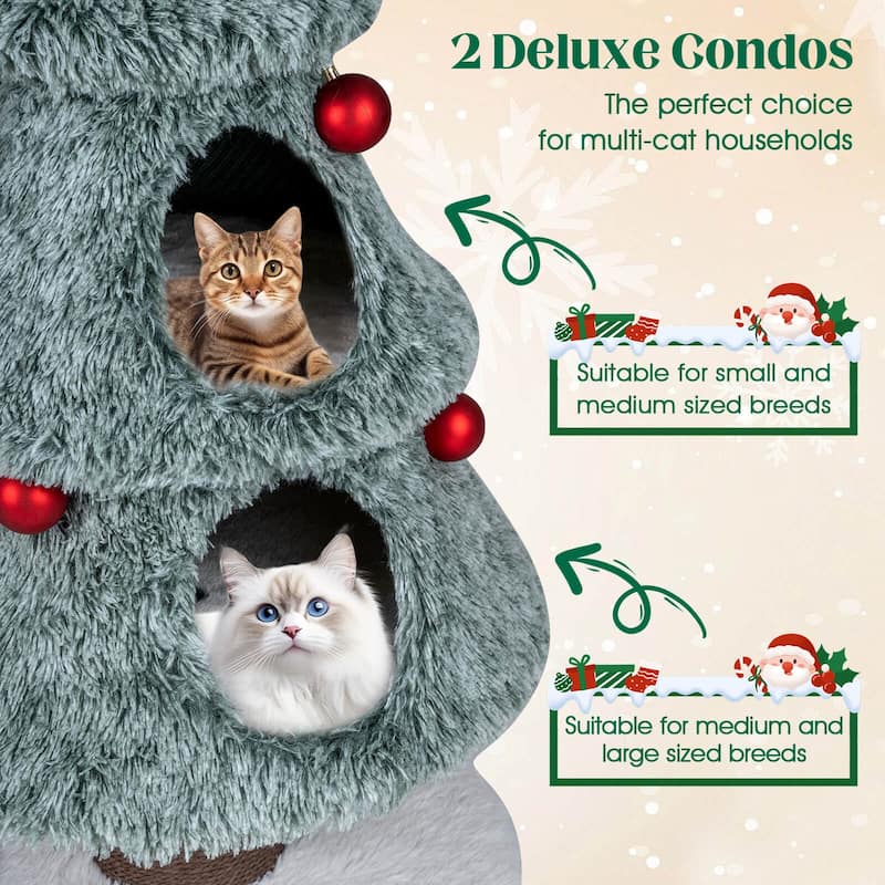 Costway 48.5” Christmas Cat Tree for Indoor Cats with 2 Large Condos, - as pic shows - See Details