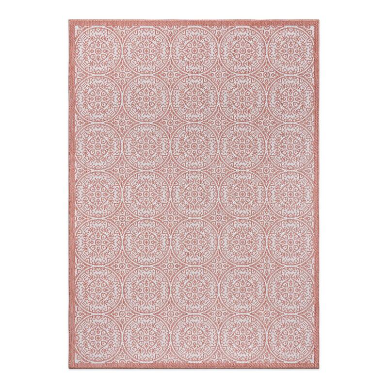 World Rug Gallery Transitional Floral Circles Textured Flat Weave Indoor/Outdoor Area Rug