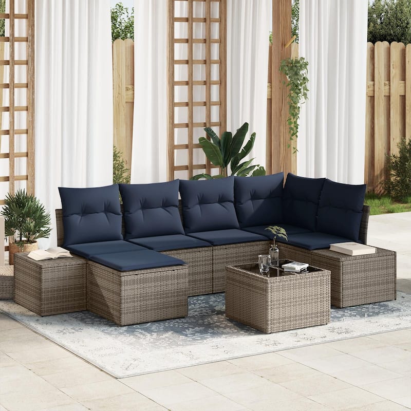 vidaXL 7 Piece Garden Sofa Set with Cushions - 103.9×60.6×27.2 - Grey-with table