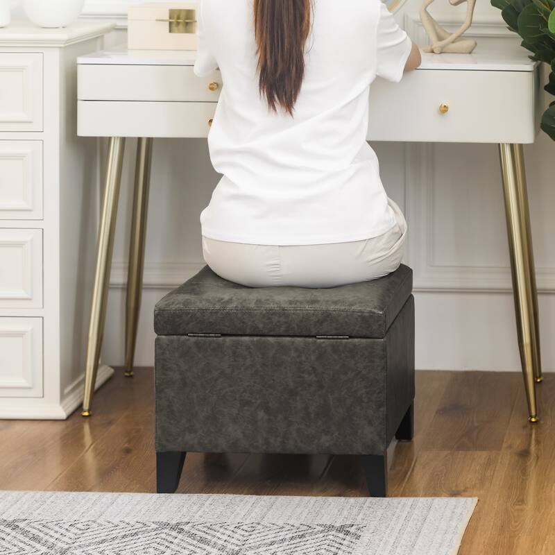 Adeco Faux Leather Tufted Flip Top Storage Ottoman
