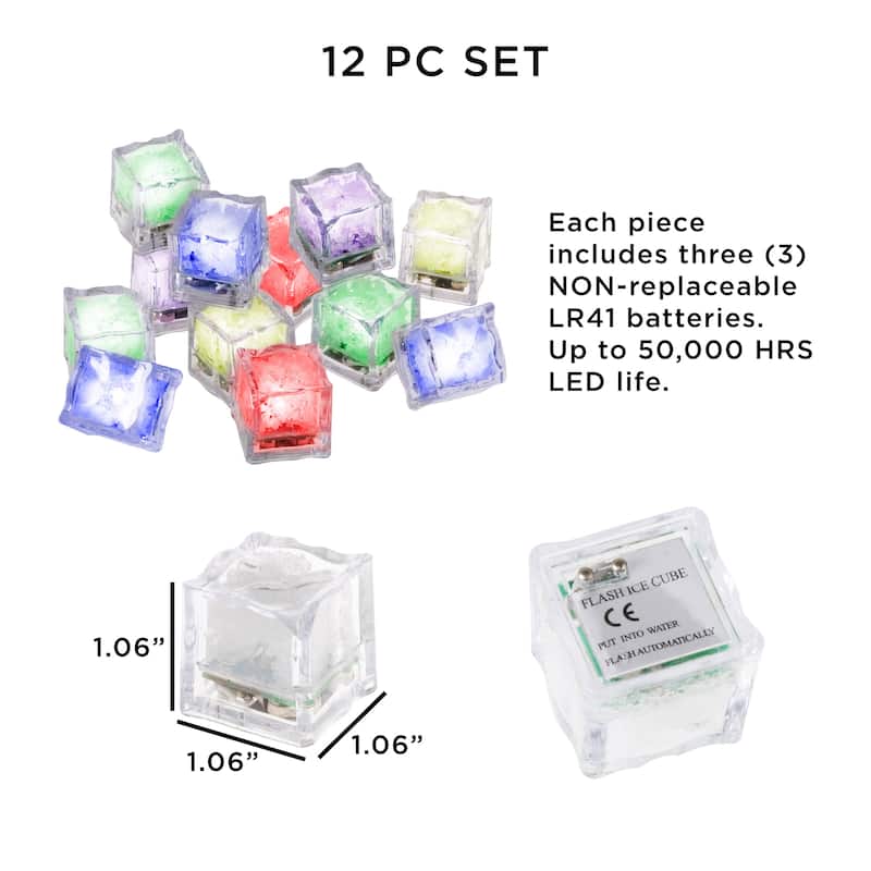 Set of 12 Light Up Ice Cubes for Drinks - Water-Activated, Color-Changing LED Cube Lights by Lavish Home (Multicolor)