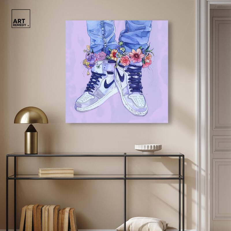 Lilac Floral Bloom Sneakers Canvas by Art Remedy, Gallery Wrapped