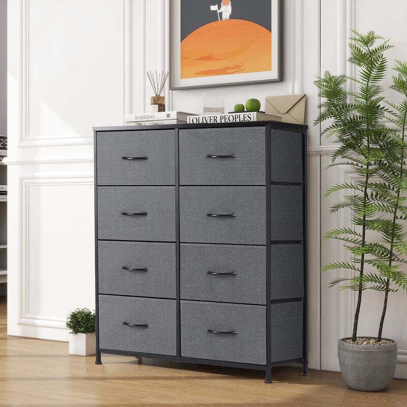 Stylish 8 Drawer Chest of Dressers for Bedroom, Tall Chest Organizer Tower with Wooden Top