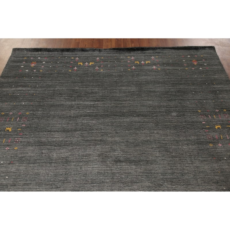 Grey Tribal Gabbeh Oriental Area Rug Handmade Silk Carpet - 6'8" x 9'2"