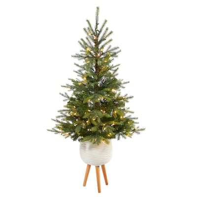 5' Artificial Christmas Tree with 100 Lights in White Planter
