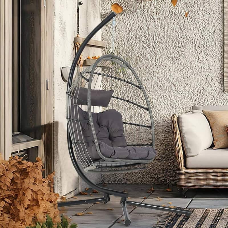 Patio Swing Egg Chair with Stand for Beach, Garden - Grey