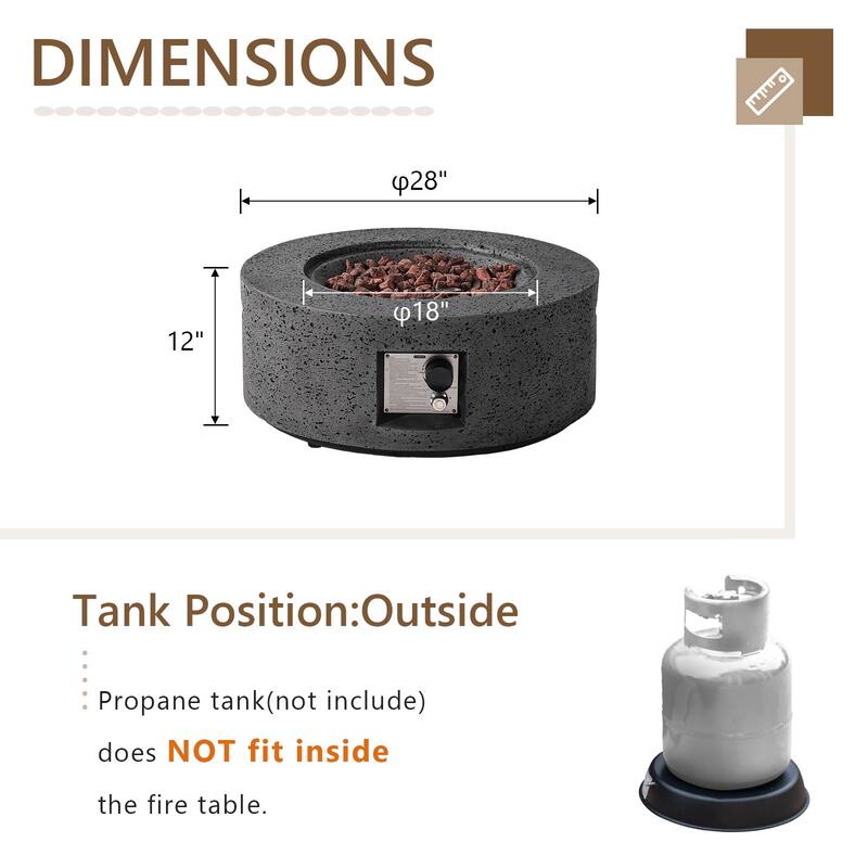 COSIEST Outdoor Patio Round Propane Firepit, 40000BTU - 28" W x 28" D x 12" H