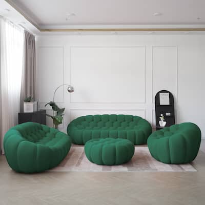 Oversized Modular Sofa with 3D Textile Material, Upholstered Bean Bag Sofa Couch with Ottoman