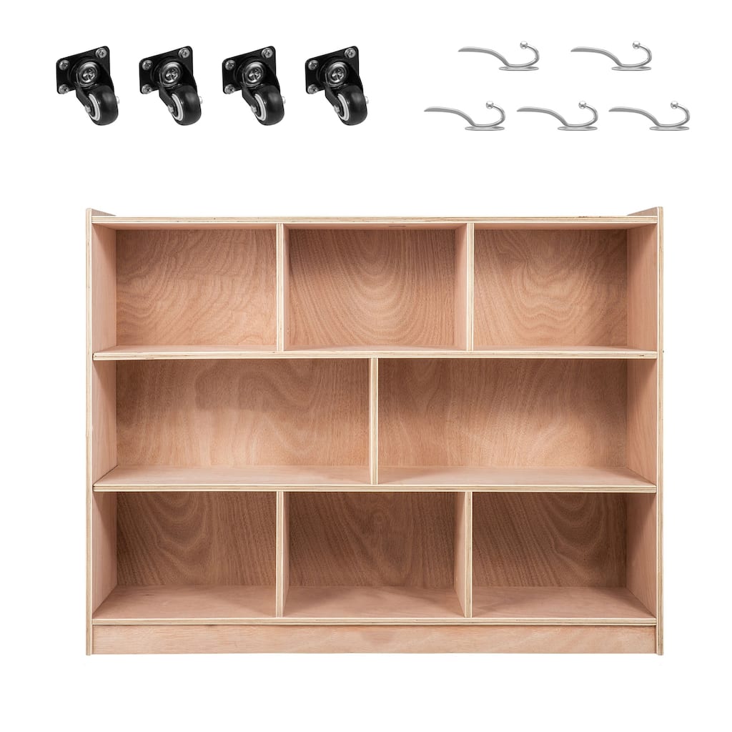 Cubby Mobile Tray Storage Cabinet for Home, Daycare and Preschool, Natural - 8-Compartment